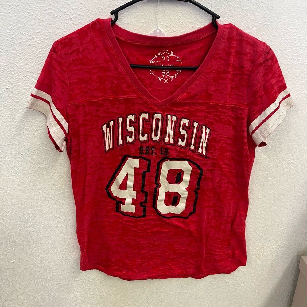 Wisconsin Red Women's V-Neck Jersey Top